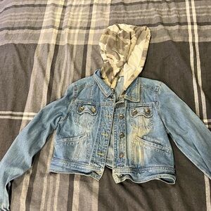 Denim Jacket with Camouflage Hood